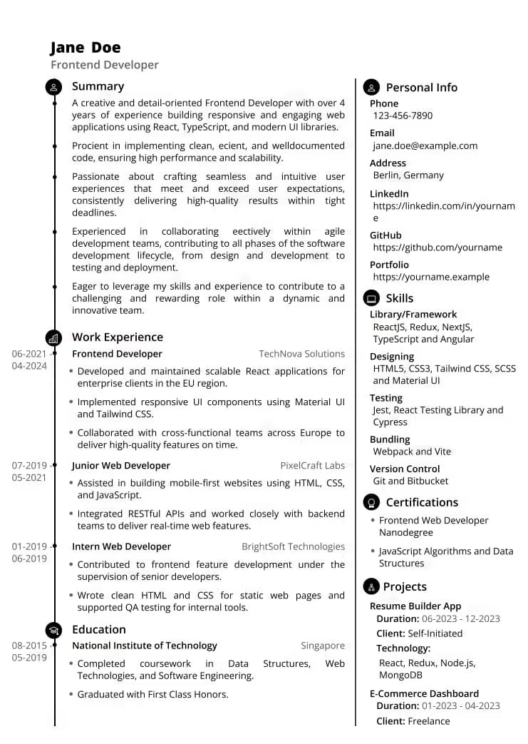 Modern Professional resume template preview - MyProfileInfo