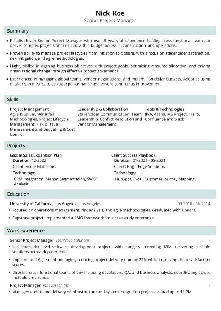 Modern Minimal resume template preview - MyProfileInfo