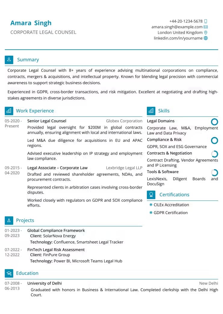 Modern Two Column resume template preview - MyProfileInfo